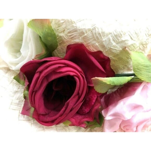 Vintage Union Made Straw Hat Red White Pink Roses in Dache Boutique Box 1960s main image 8